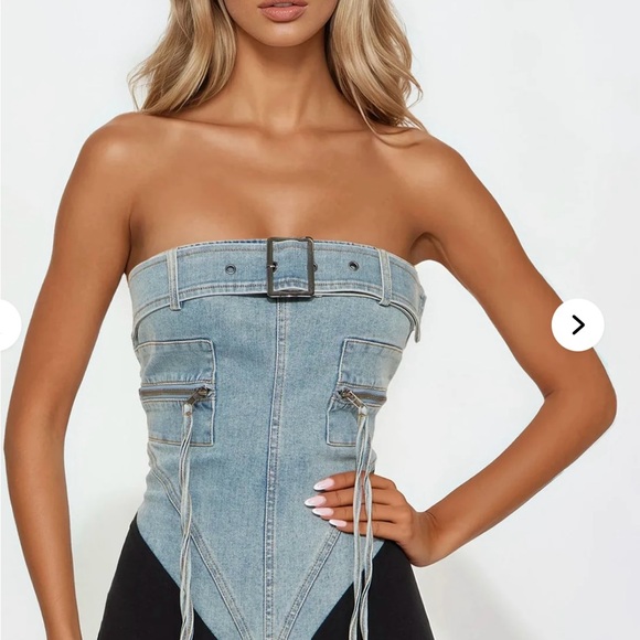 Fashion Nova Pants - Women's Black and Blue Denim Corset jumpsuit